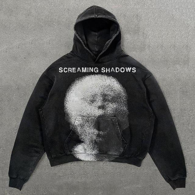 Sopula Men's Screaming Shadows Graphic Acid Washed Oversized Hoodie Product Image