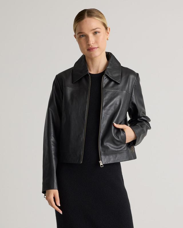 100% Leather Cropped Zip-Front Jacket Product Image