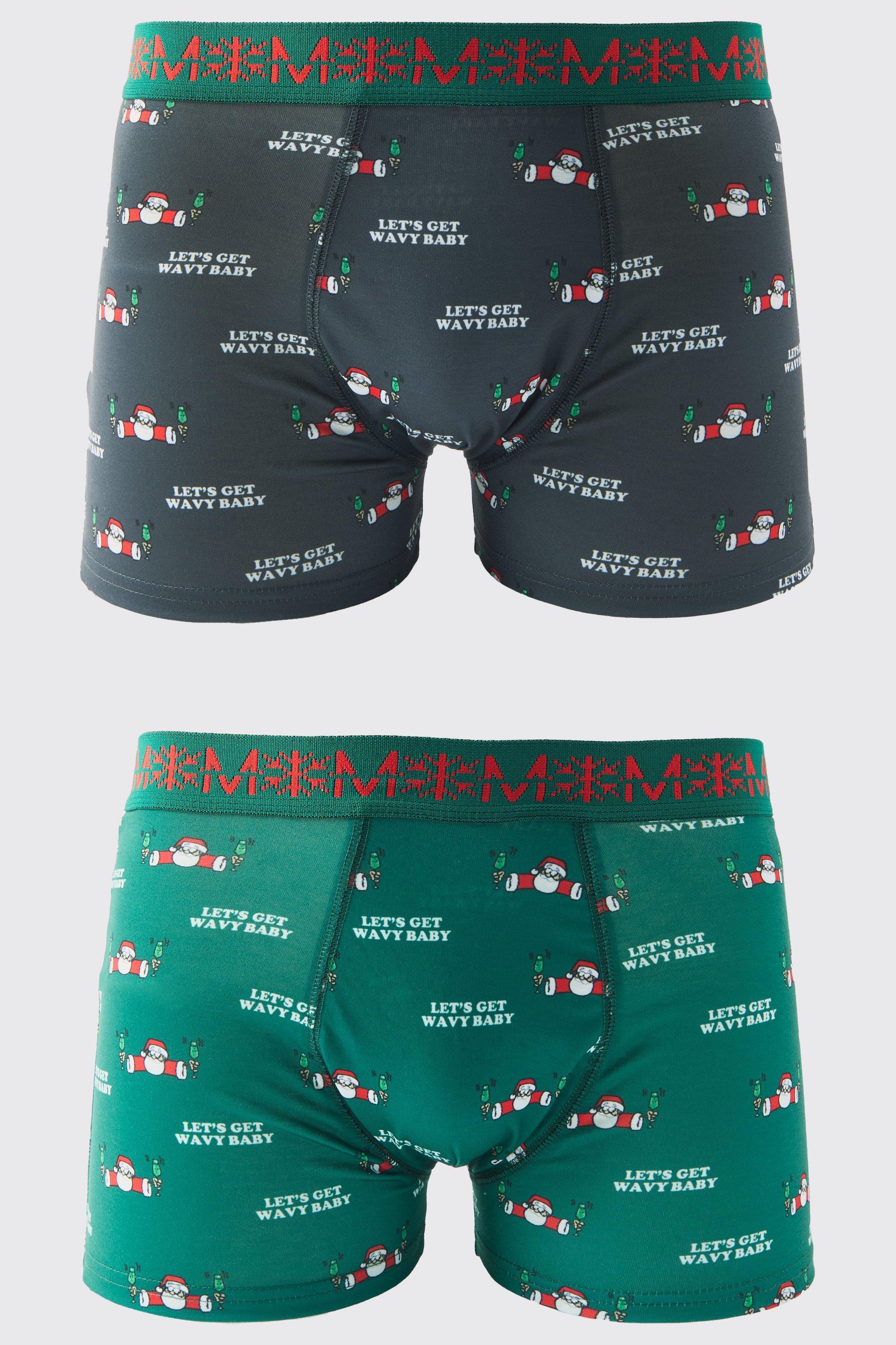 2 Pack Man Lets Get Wavy Christmas Boxers | boohooMAN USA Product Image