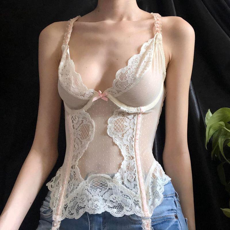 Sheer Lace Underwire Corset Cami Top Product Image