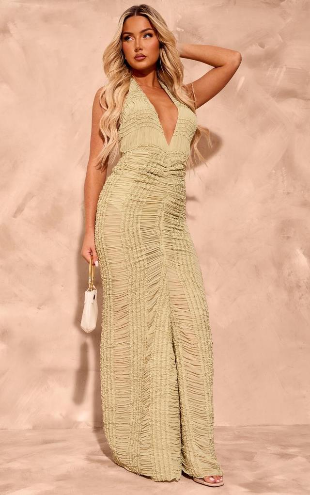 Sage Textured Chiffon Halterneck Maxi Dress Product Image