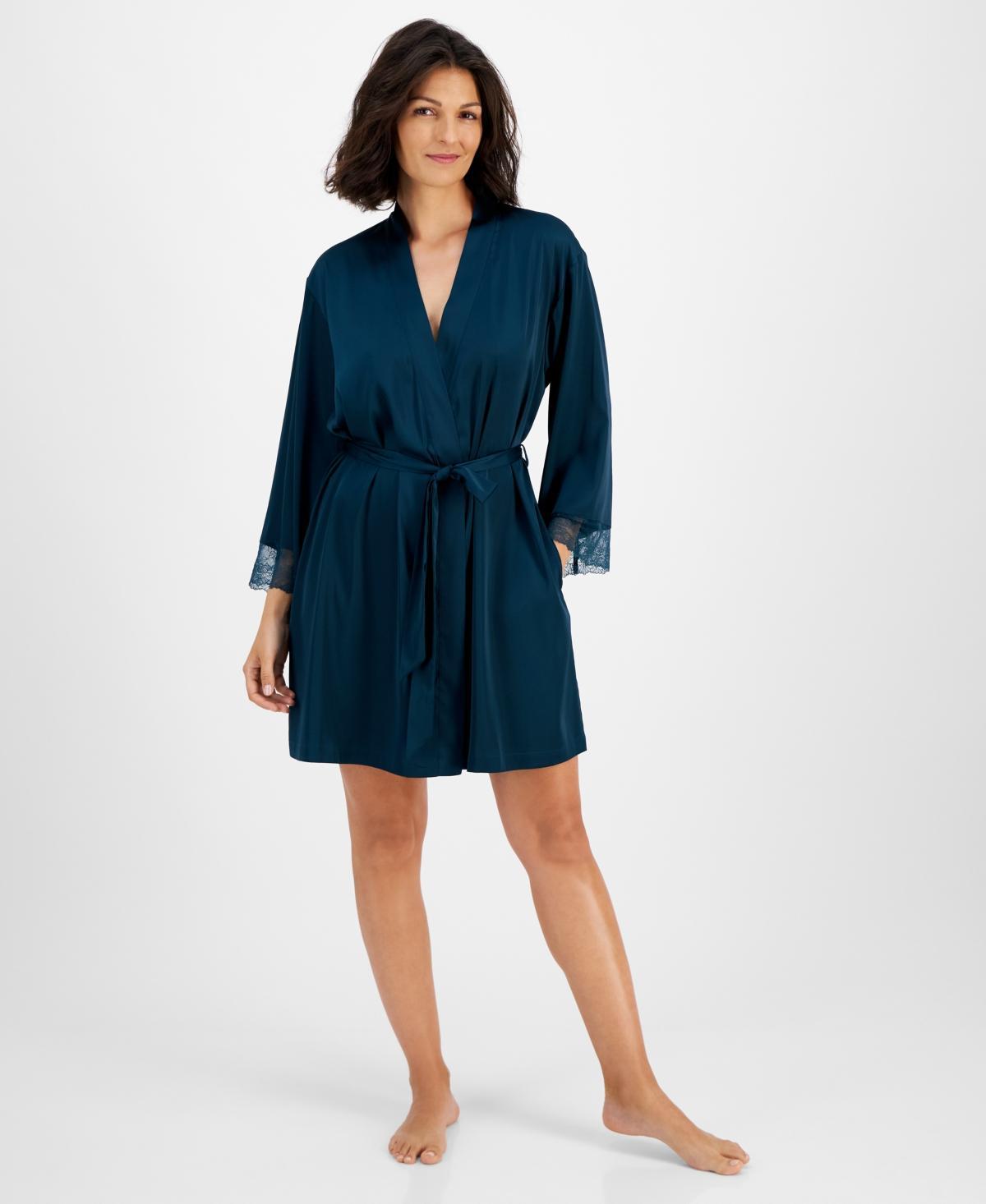 I.n.c. International Concepts Womens Lace-Trim Stretch Satin Robe, Created for Macys Product Image