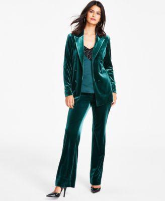 Bar Iii Womens Velvet Faux Double Breasted Blazer Sequin Trim V Neck Camisole Velvet Flare Leg Pants Created For Macys Product Image