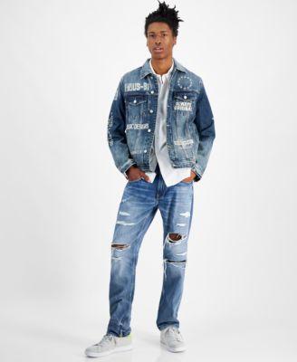 Guess Mens Mateo Straight Leg Destroyed Jeans Parker Dobby Short Sleeve Shirt Dean Denim Jacket Product Image