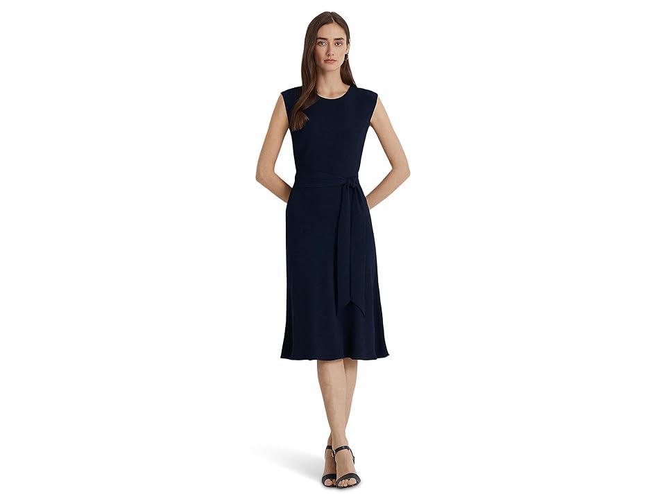 LAUREN Ralph Lauren Belted Bubble Crepe Dress (Lighthouse Navy 2) Women's Dress Product Image