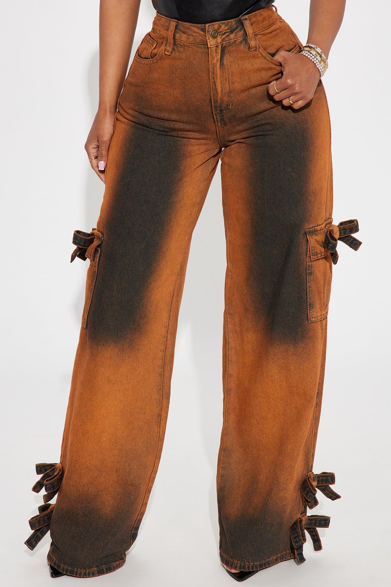 Cute As A Bow Non Stretch Straight Leg Jeans - Orange Product Image