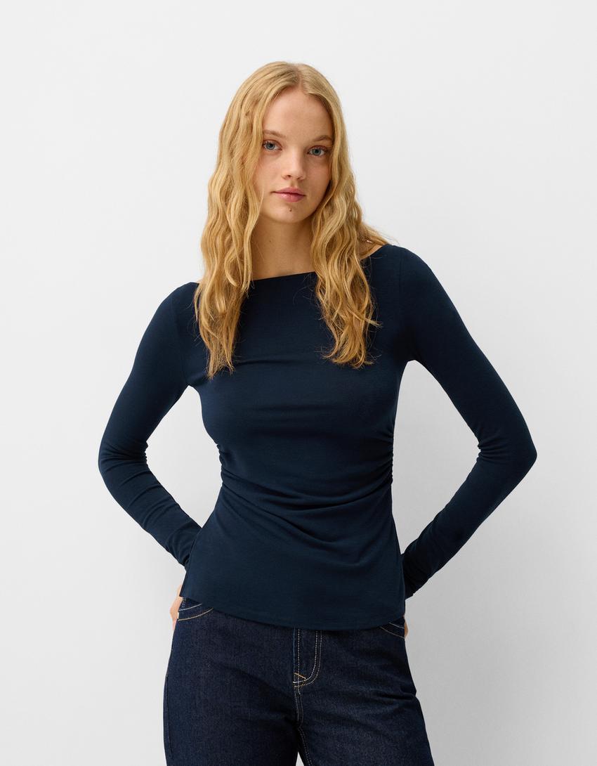 Long sleeve T-shirt with gathered detail Product Image