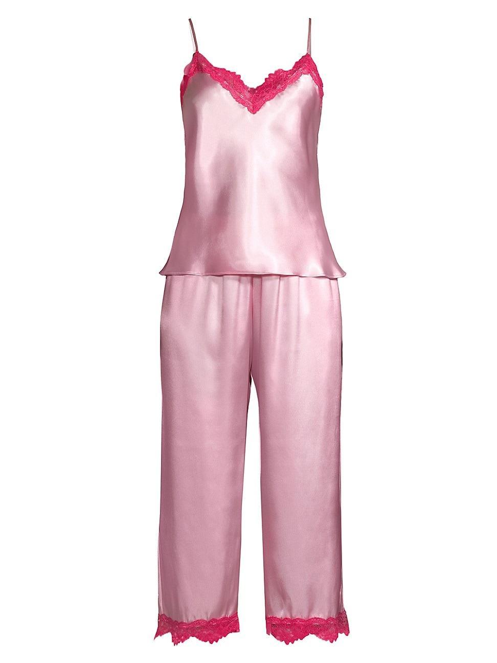 Womens Felicity 2-Piece Satin Crop Pajama Set Product Image