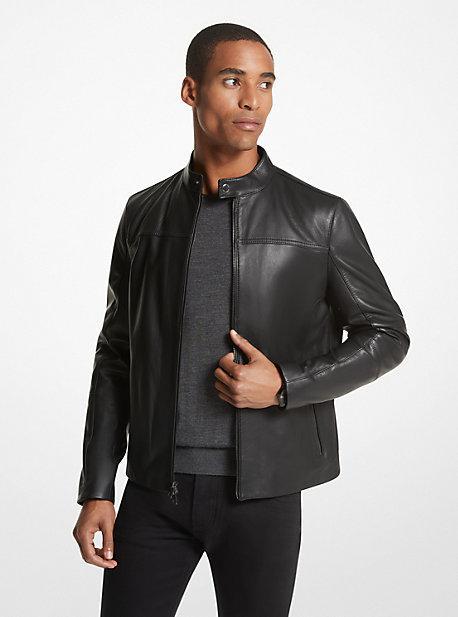 Michael Kors Mens Leather Racer Jacket, Created for Macys Product Image