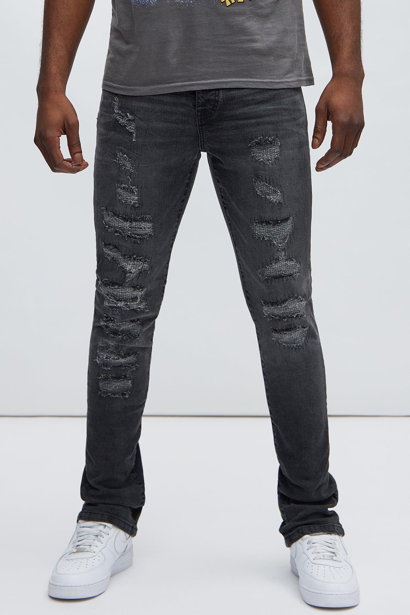 Come At Me Ripped Stacked Skinny Zipper Flare Jeans - Black Product Image