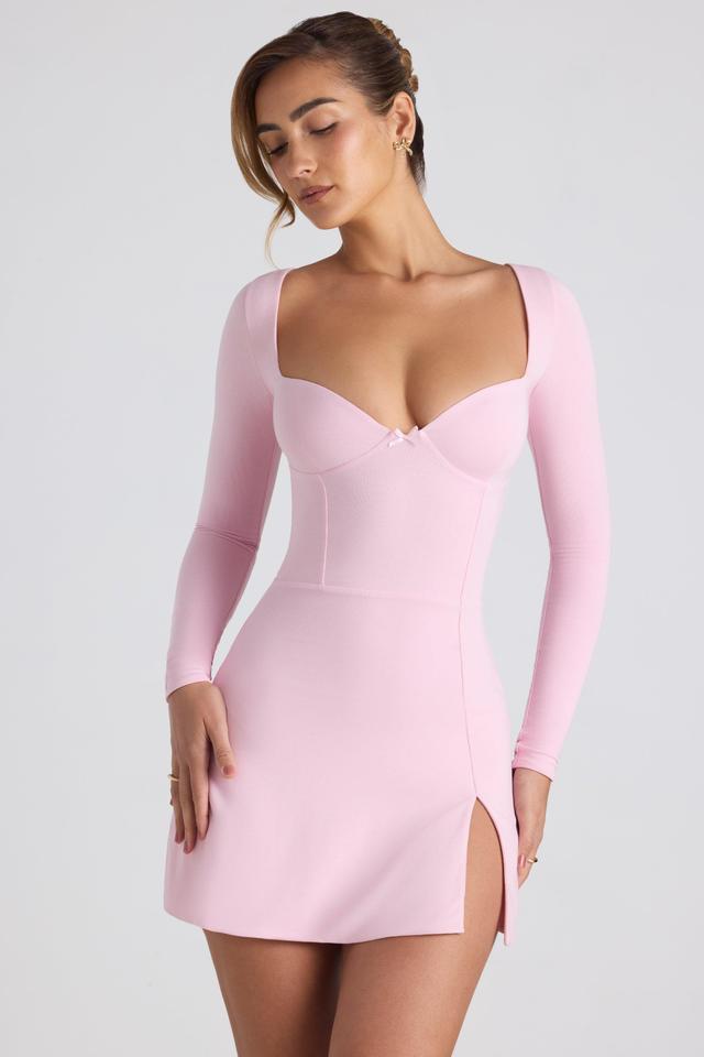 Modal Bow-Detail Sweetheart-Neck A-Line Mini Dress in Soft Pink Product Image