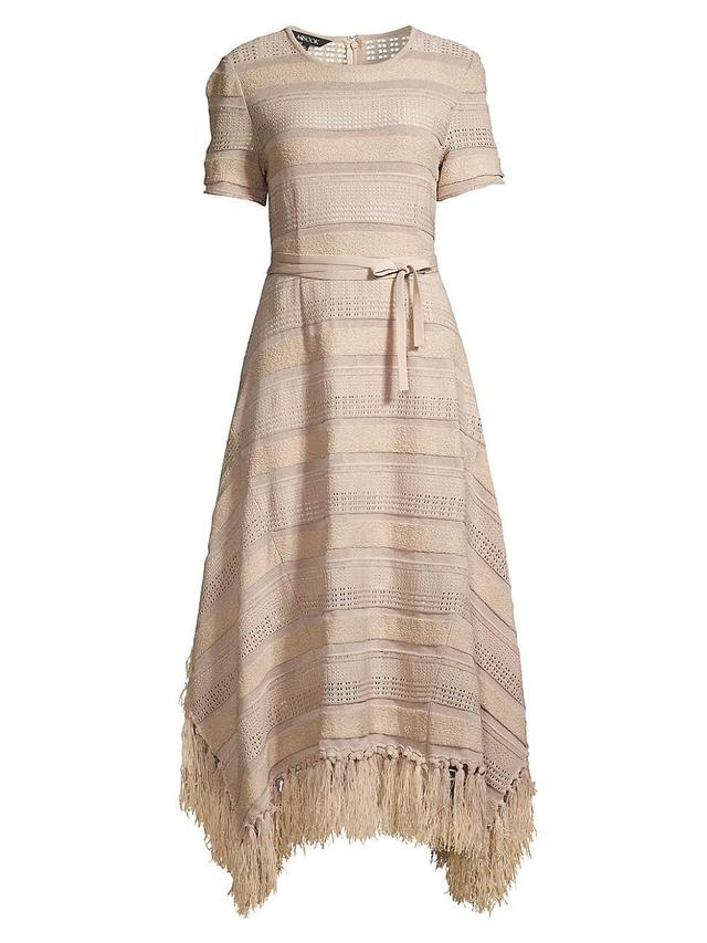 Womens Fringe-Trim Pointelle Knit Midi-Dress Product Image