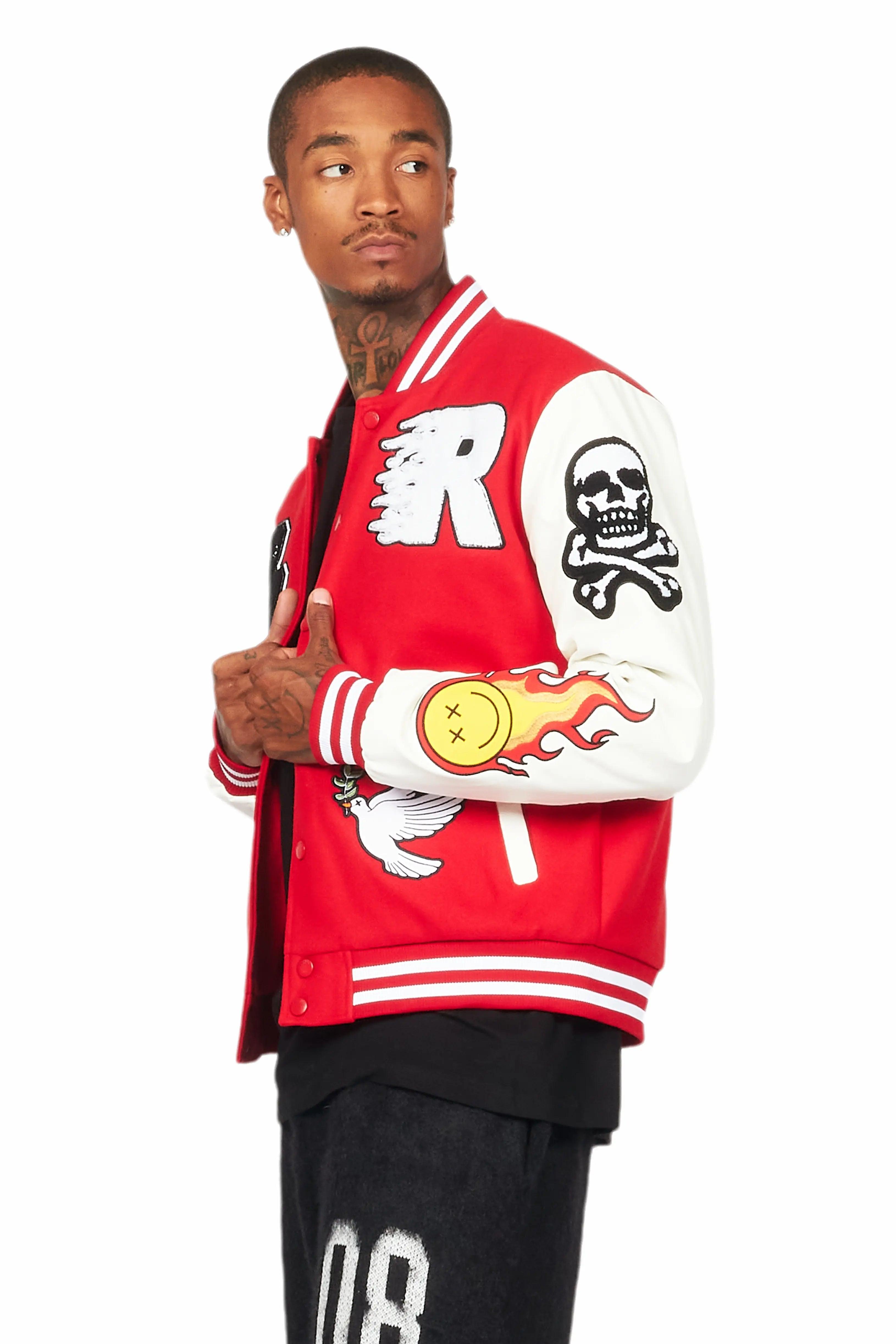 Leaner Red Bomber Jacket Male Product Image