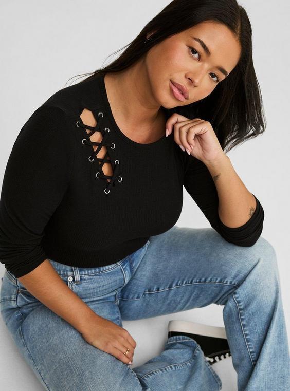 Ribbed Lace-Up Top Product Image