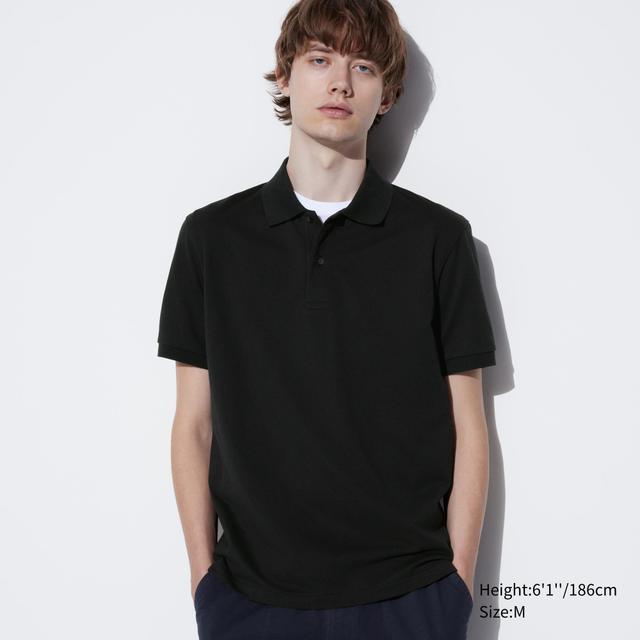 Mens Dry Pique Short Sleeve Polo Shirt Black Medium UNIQLO US Product Image