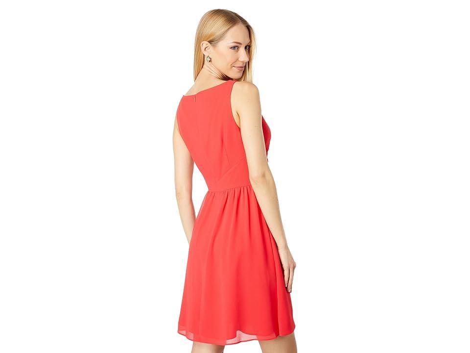 Vince Camuto Chiffon Twist Front Fit-and-Flare (Strawberry) Women's Clothing Product Image