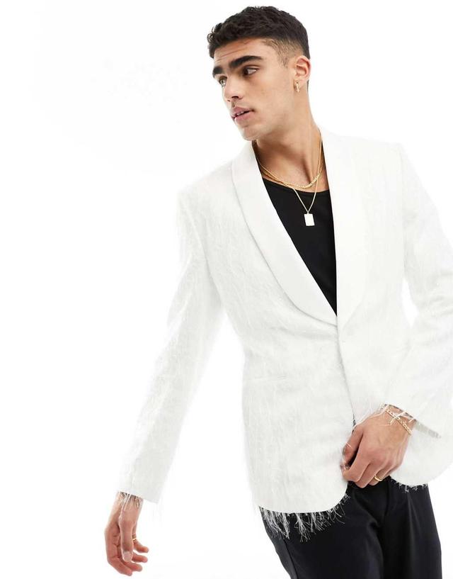 ASOS DESIGN skinny textured blazer in white Product Image