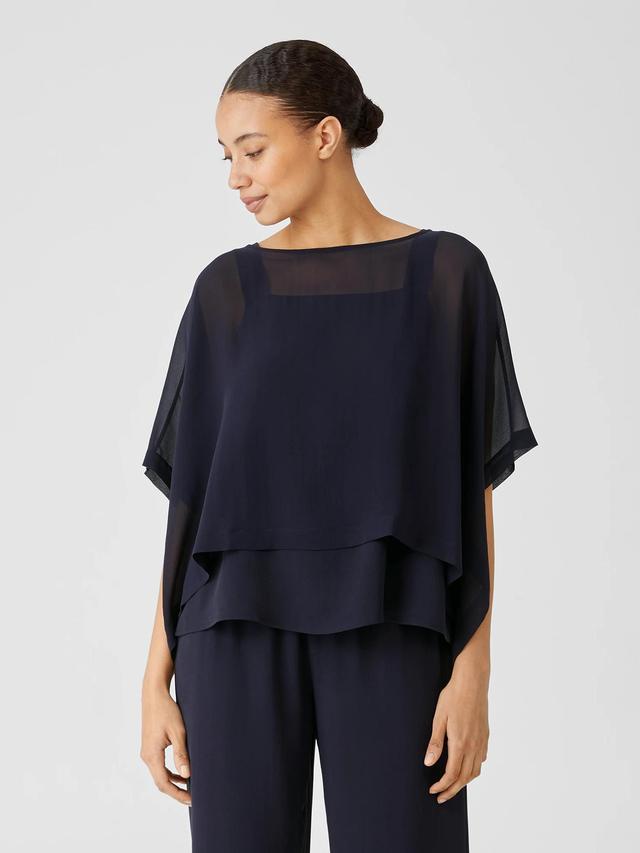 Eileen Fisher Bateau Neck Silk Crop Poncho Product Image