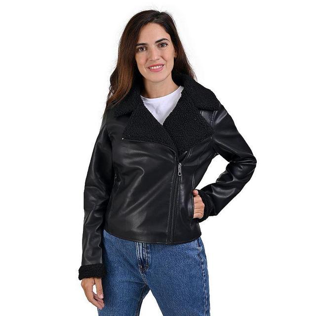 Womens Lee Faux Leather With Faux Shearling Lining Biker Jacket Product Image