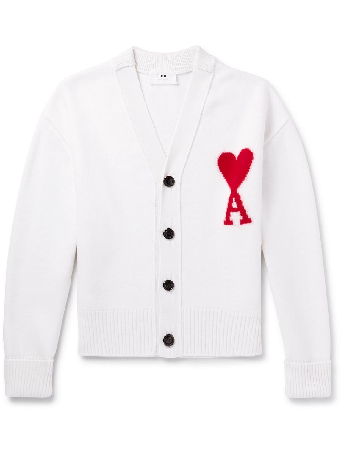 Ami Ami De Coeur Embroidered Cardigan In Ecru Rouge Product Image