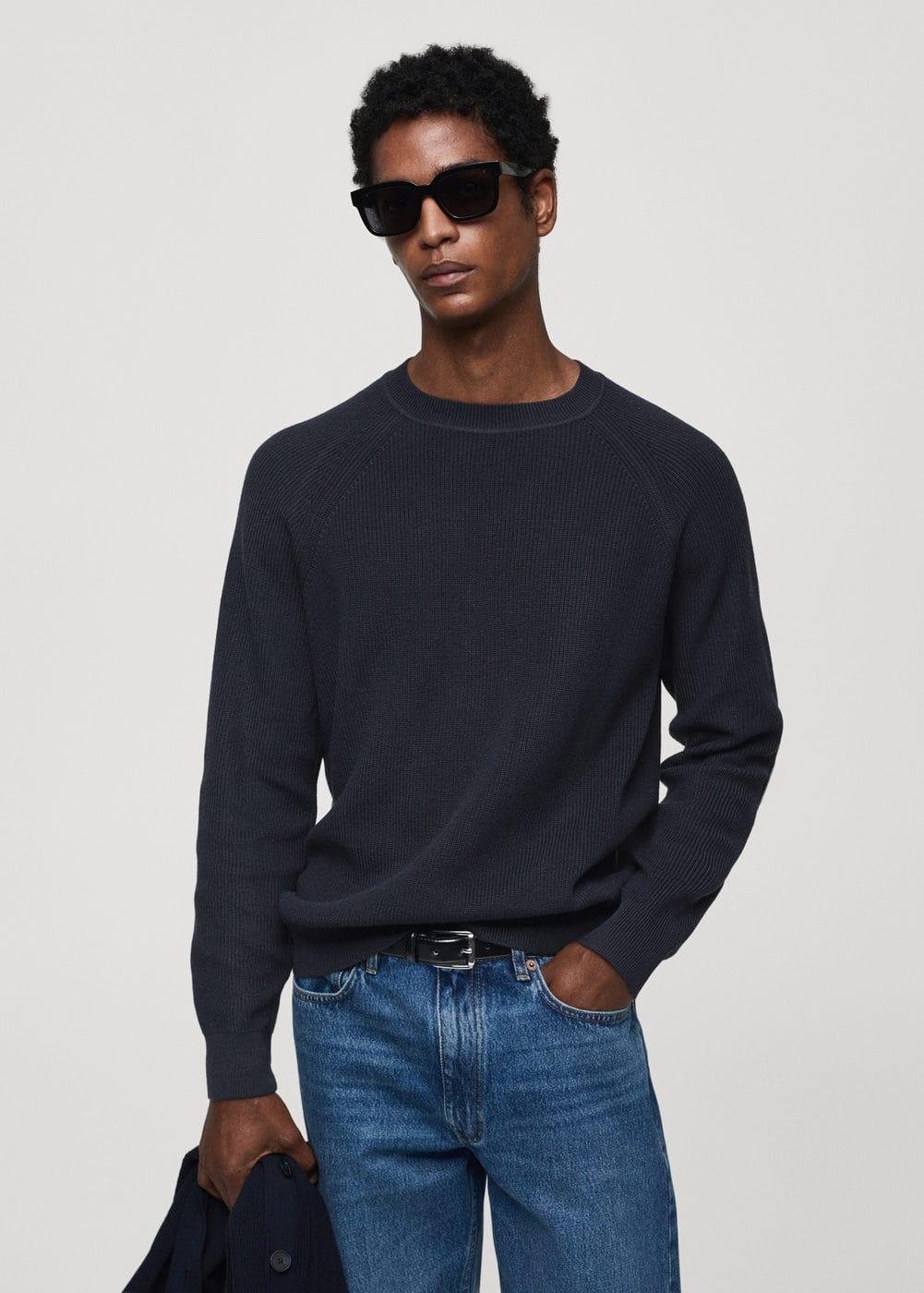 MANGO MAN - Ribbed round-neck sweater dark navyMen Product Image