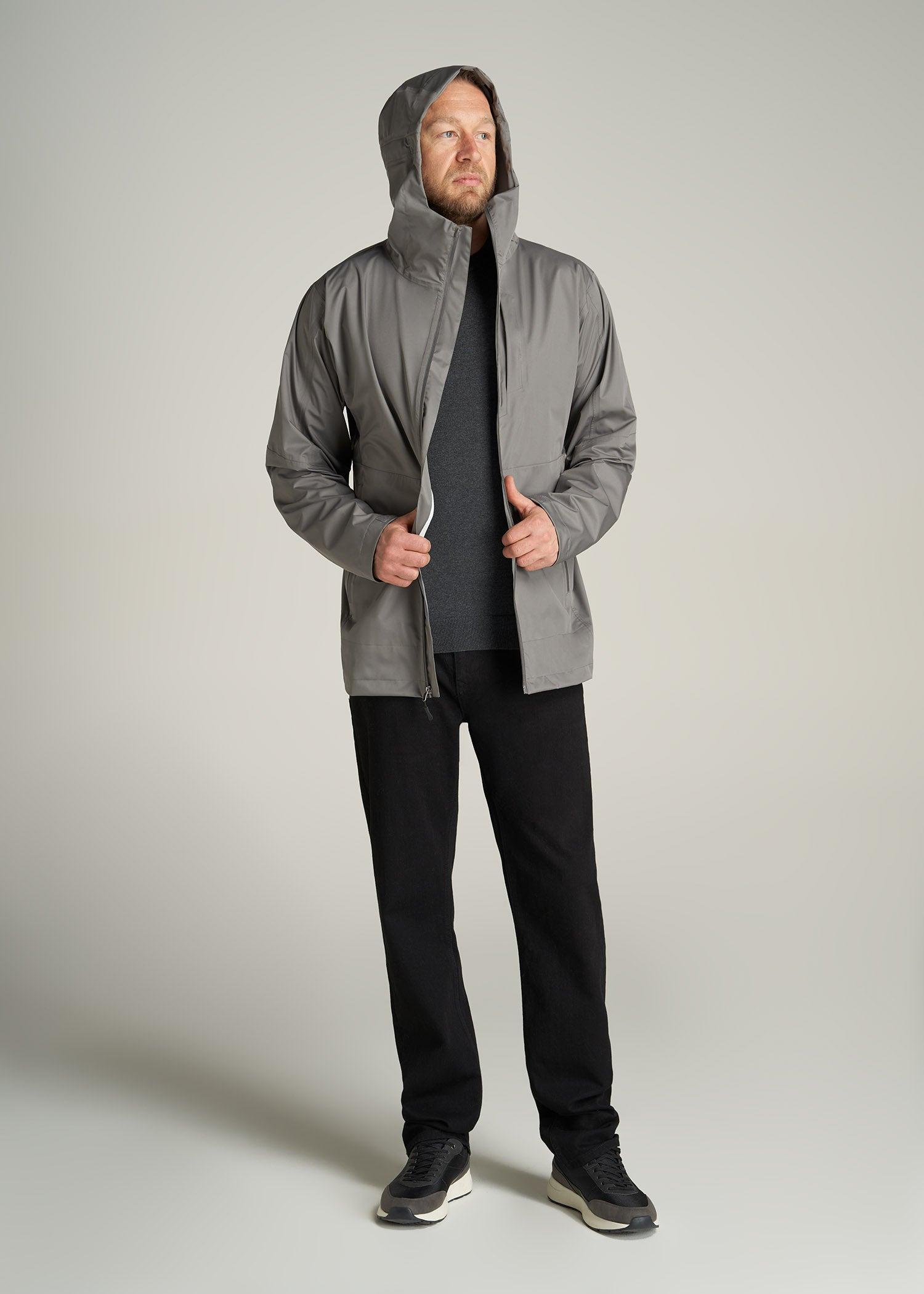 Men's Tall Hooded Rain Coat in Quarry Grey Male Product Image