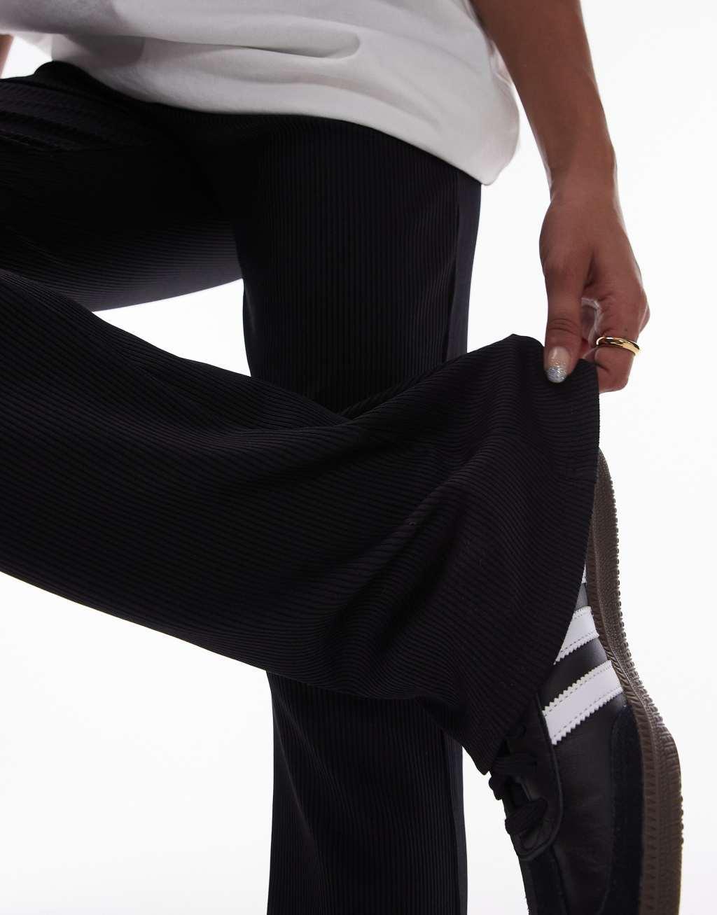 Topshop skinny rib flared pants in black Product Image