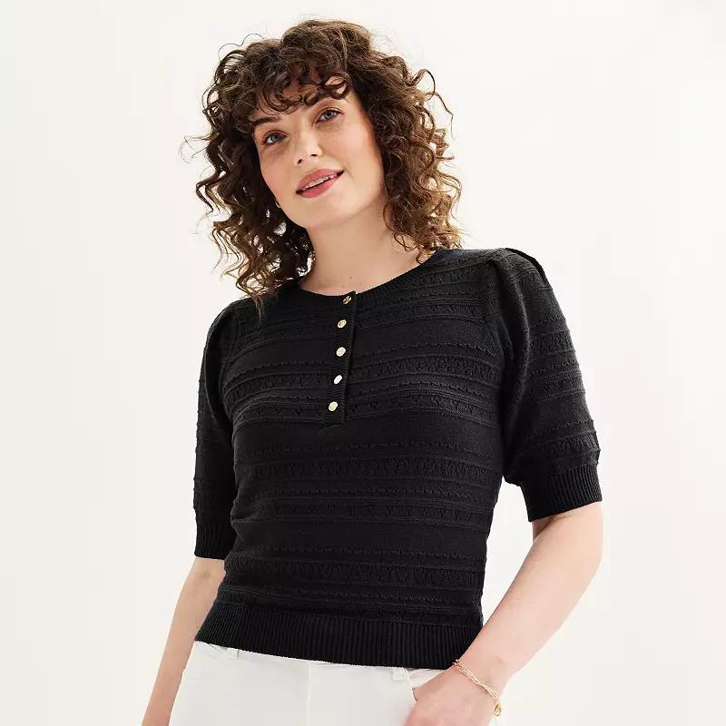 Womens Draper James Puff Sleeve Henley Sweater Product Image