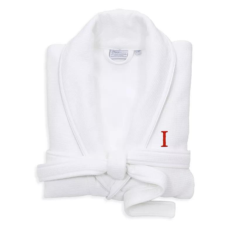 Linum Home Textiles Turkish Cotton Personalized Satin Piped Trim Waffle Terry White Bathrobe, Womens Product Image