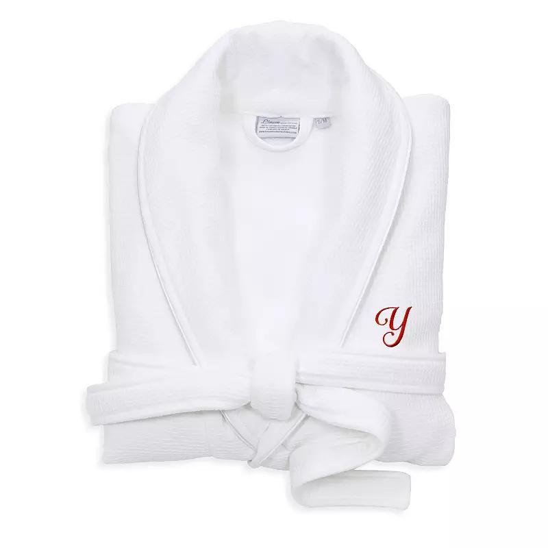 Linum Home Textiles Turkish Cotton Personalized Satin Piped Trim Waffle Terry White Bathrobe, Womens Product Image