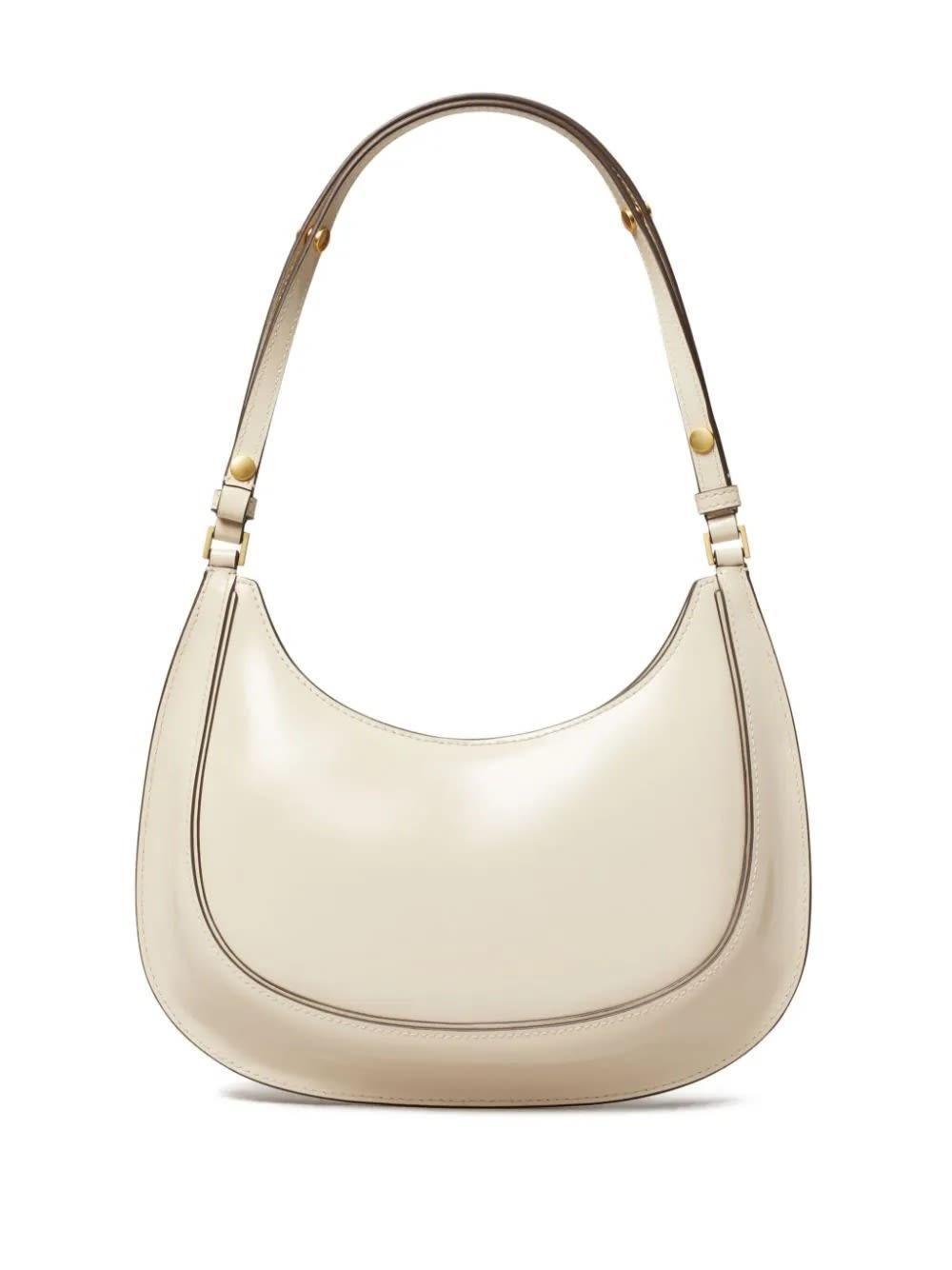 TORY BURCH Robinson Spazzolato Crescent Leather Shoulder Bag In White Product Image