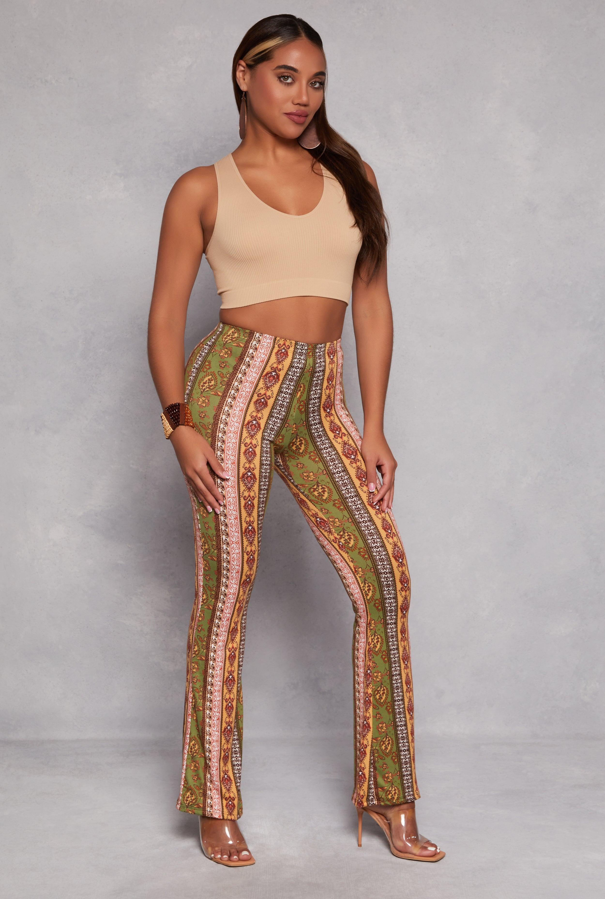 Womens Paisley Border Print High Waisted Flare Pants Product Image