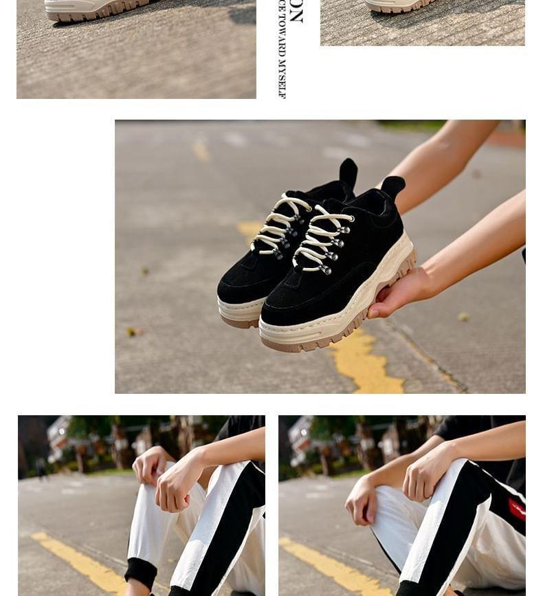 Platform Plain Lace-Up Faux Suede Sneakers Product Image