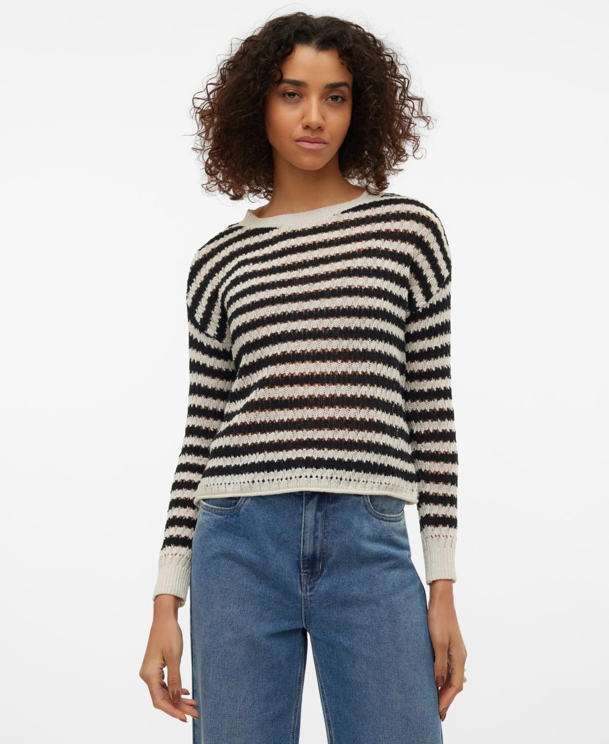 Vero Moda Womens Spring Striped Crochet Pullover Sweater Product Image