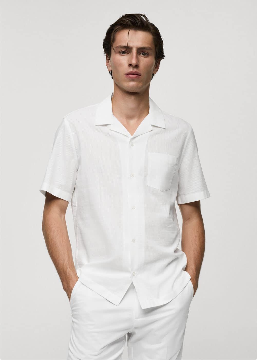 MANGO MAN - Regular-fit 100% seersucker cotton shirt whiteMen Product Image