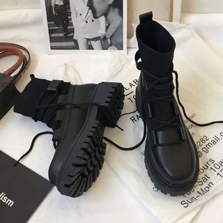 Platform Block Heel Lace Up Short Boots Product Image