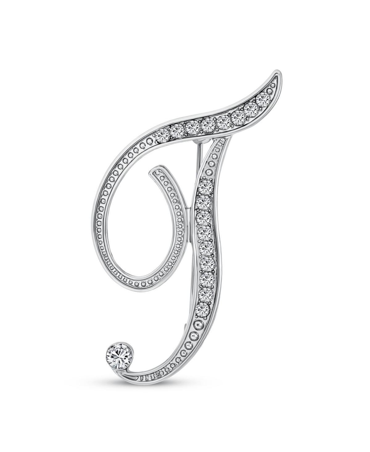 Bling Jewelry Large Statement Abc Pave Crystal Cursive Script Monogram Letters Alphabet Initial Scarf Lapel Pin Brooch For Women Silver Plated - Silve Product Image