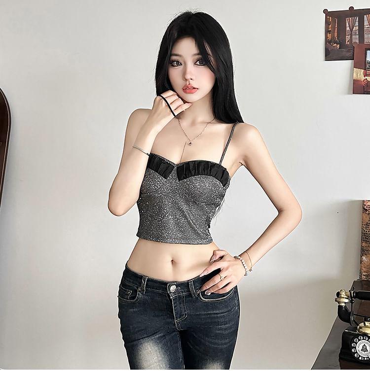 Two Tone Sequin Crop Camisole Top Product Image