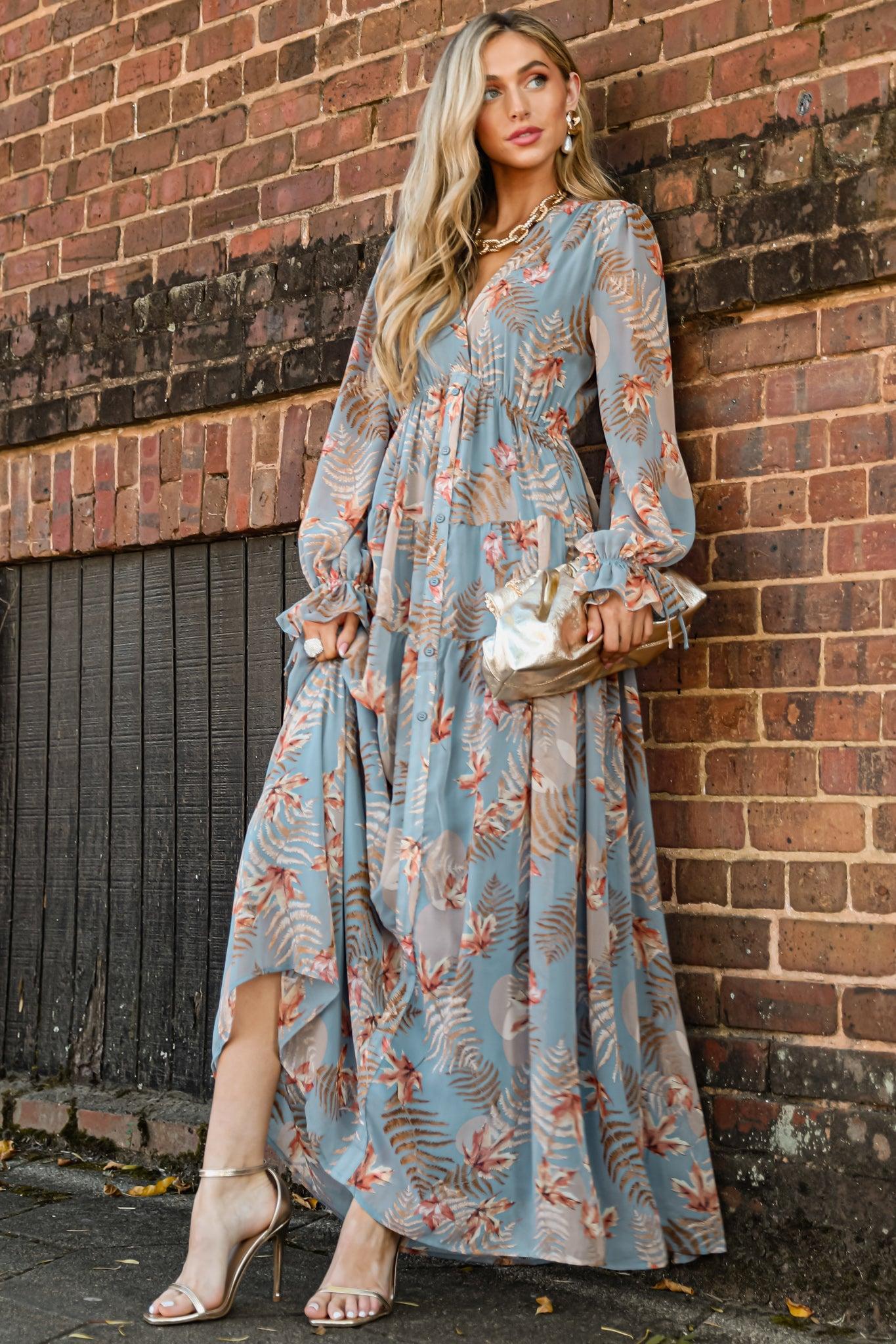 Enchanting Touch Sky Blue Print Maxi Dress Product Image