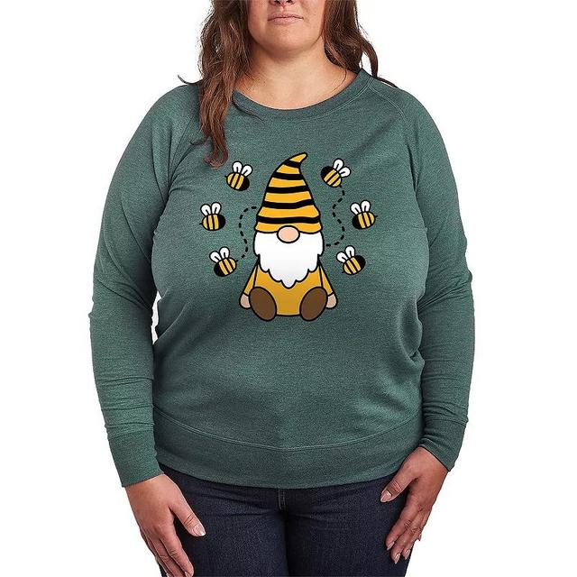 Plus Size Bee Gnome Lightweight French Terry Sweatshirt, Womens Grey Green Product Image