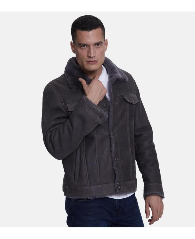 Mens Suede Casual Jacket, Washed Anthracite Wool - Anthracite Product Image