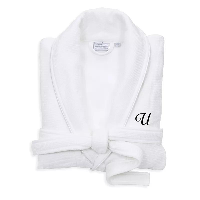 Linum Home Textiles Turkish Cotton Personalized Satin Piped Trim Waffle Terry White Bathrobe, Womens Product Image