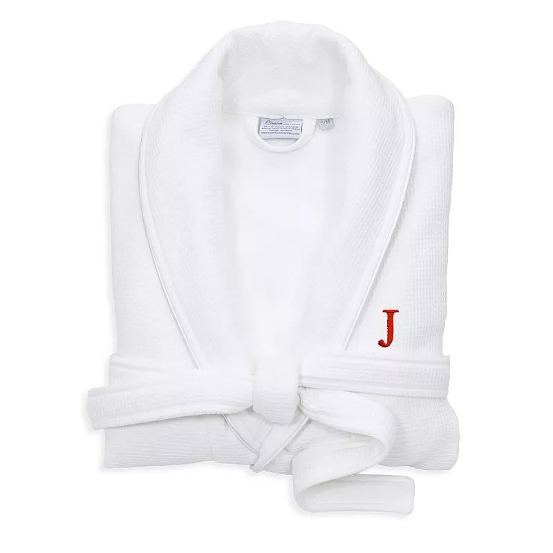 Linum Home Textiles Turkish Cotton Personalized Satin Piped Trim Waffle Terry White Bathrobe, Womens Product Image