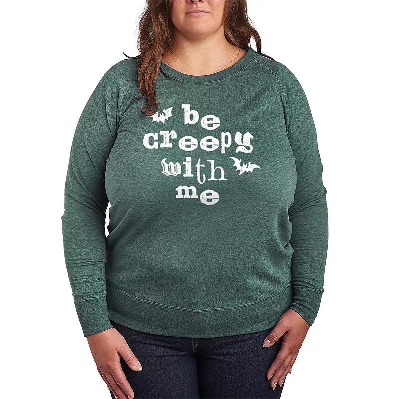 Plus Size Be Creepy With Me Bats Lightweight French Terry Sweatshirt, Womens Grey Dark Red Product Image