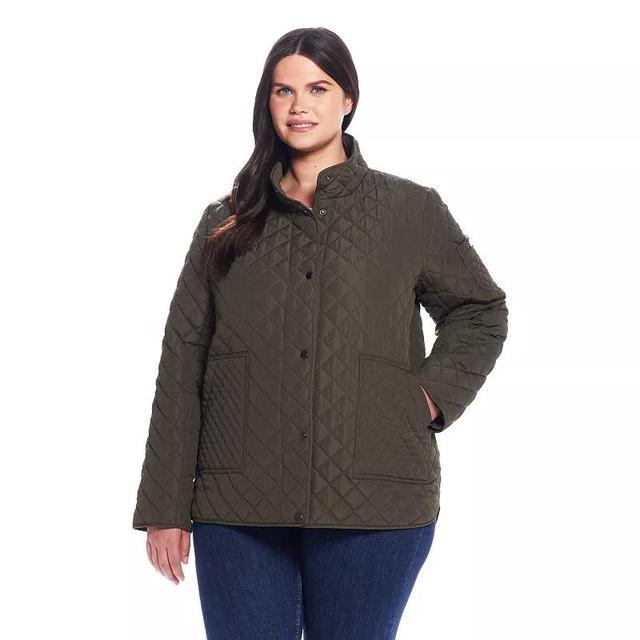 Plus Size Weathercast Mixed Diamond Quilted Modern Barn Jacket, Womens Dusty Green Product Image