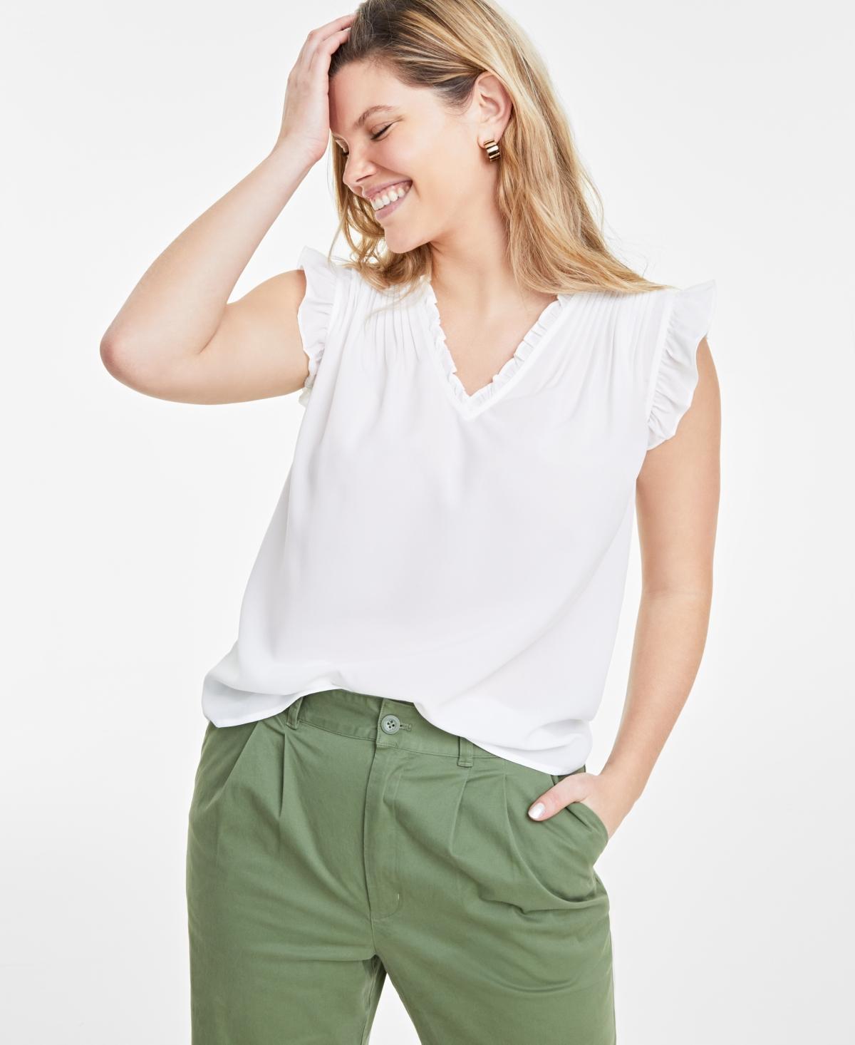 On 34th Womens Sleeveless V-Neck Ruffle Top, Created for Macys Product Image