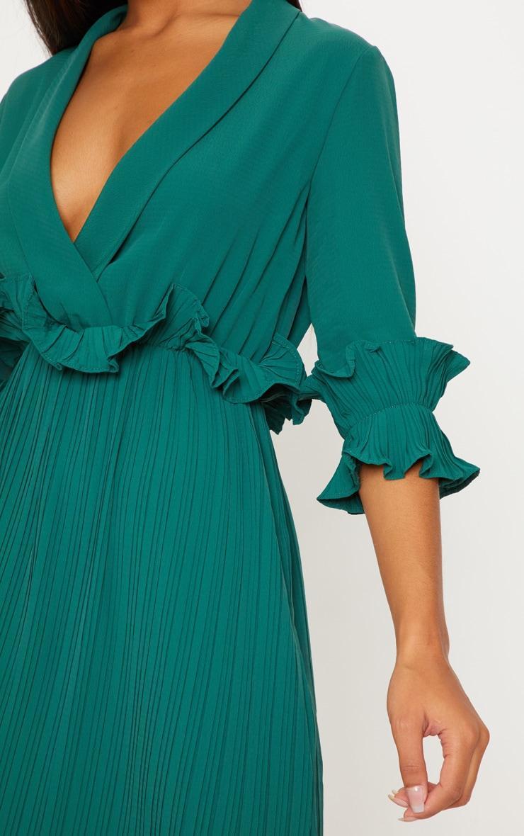 Emerald Green Frill Detail Pleated Midi Dress Product Image