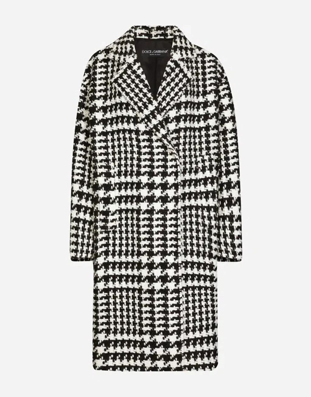 DOLCE & GABBANA Oversize Houndstooth Coat In Black   Product Image