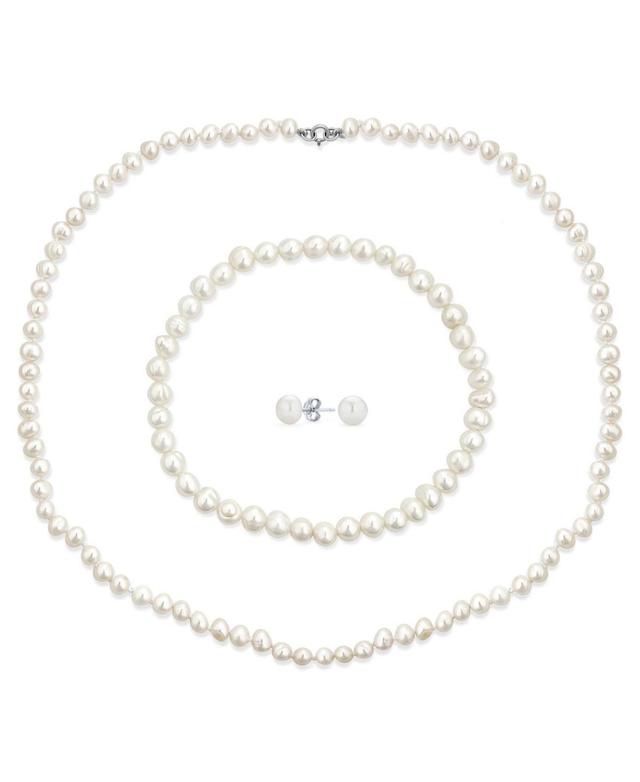 White Cultured Freshwater Pearl Knotted Necklace Set Product Image