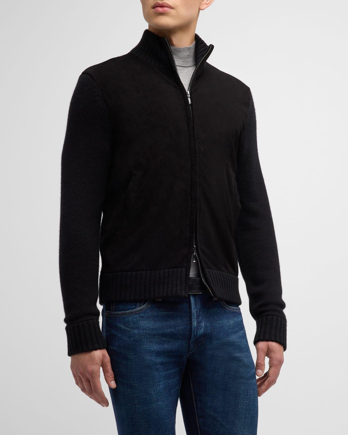 Men's Suede-Front Cashmere-Blend Full-Zip Sweater Product Image